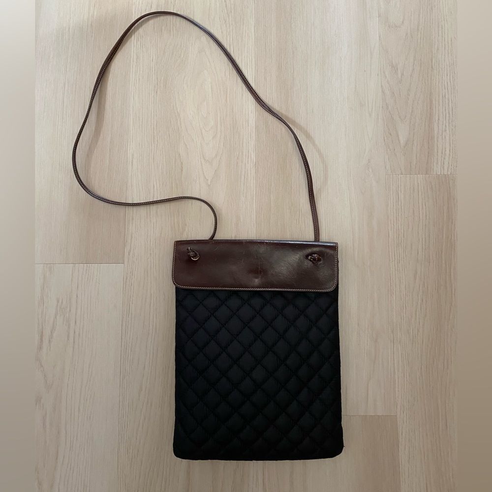 Lands End Quilted Crossbody Shoulder Bag in Black and Brown